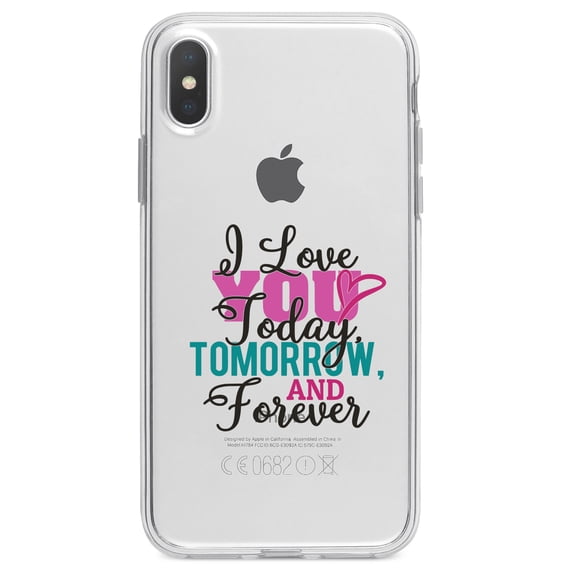 DistinctInk Clear Shockproof Hybrid Case for iPhone XS Max (6.5" Screen) - TPU Bumper Acrylic Back Tempered Glass Screen Protector - Love You Today Tomorrow & Forever