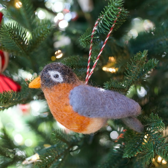 Robin Bird Christmas Ornament - Felt Wool Fair Trade Handmade in Nepal