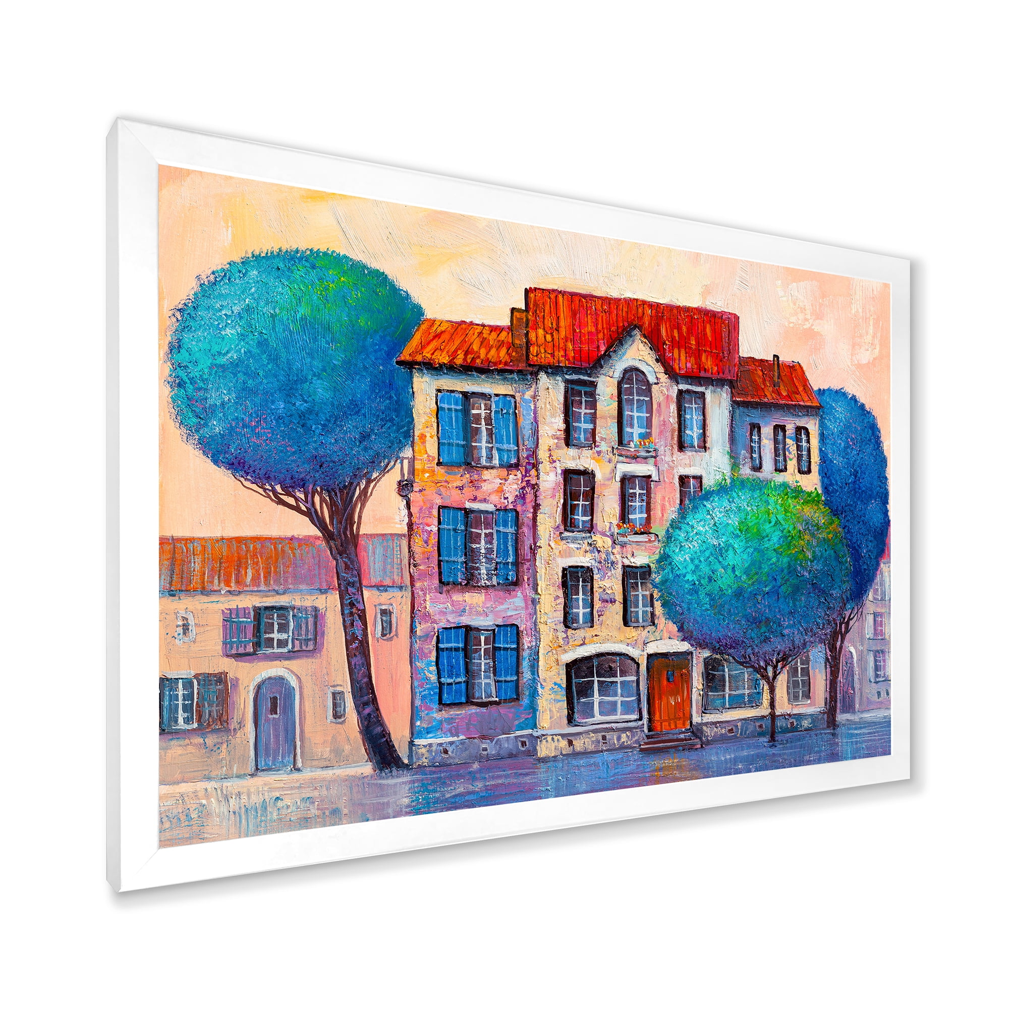 Designart 'Colorful Autumn Trees and A House With Red Roof' Modern Framed Art Print