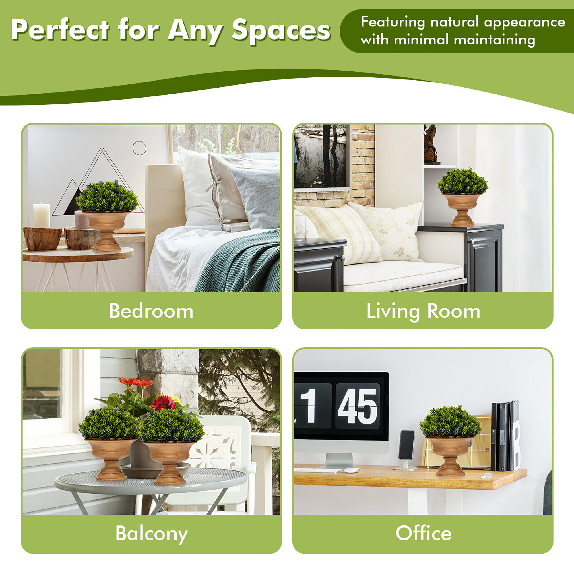 Gymax 4-Pack Artificial Plants Fake Mini Potted Plant Small Greenery Decor for Indoor
