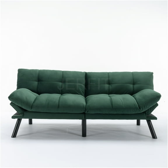 JERFIT Modern Convertible Sofa Bed, 2-in-1 Sleeper with Adjustable Backrest, Emerald Green Upholstered Futon for Small Space