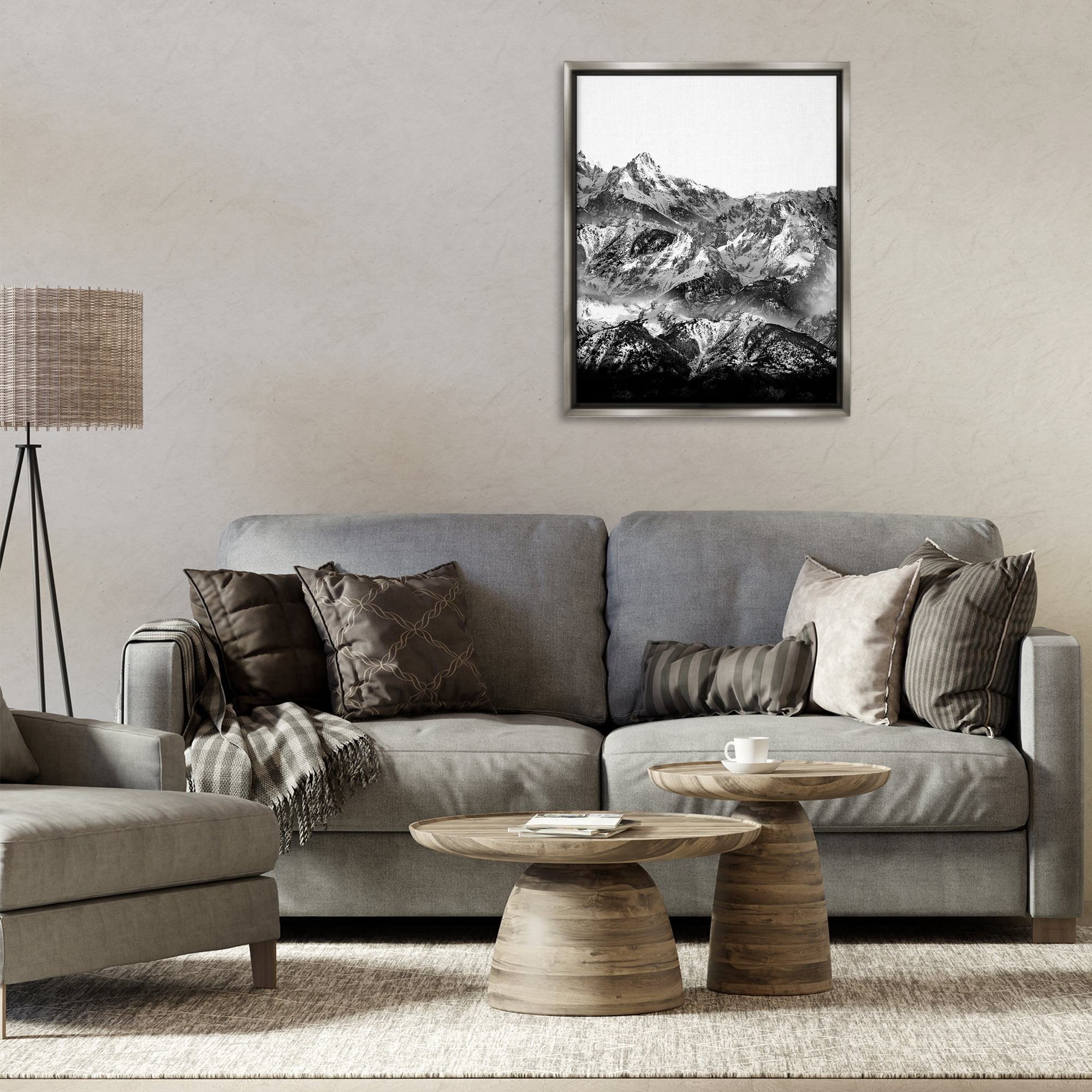 Stupell Industries Jutting Mountain Peaks Landscape & Nature Photography Gray Floater Framed Canvas Art Print Wall Art, 25 x 31