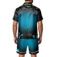 thumbnail image 6 of Leidass Mens Satin Pajama Set Halloween Print Short Sleeve Button Down Sleepwear Set with Shorts Pockets Loose Fit Loungewear Blue S, 6 of 6