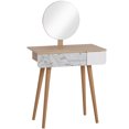 thumbnail image 1 of HOMCOM Vanity Table with Round Mirror Height Adjustable and One Drawer Makeup Organizer Dressing Table for Girls Bedroom Use, Oak, 1 of 9