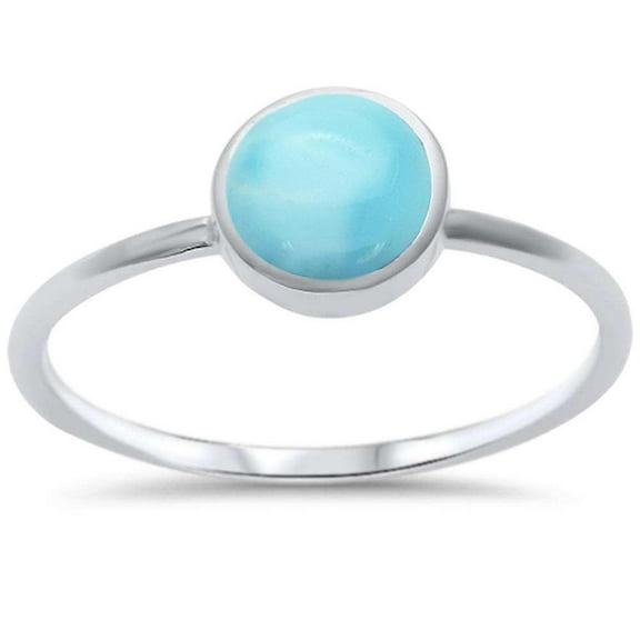 Round Natural larimar Classic Ring Sterling Silver Size 7