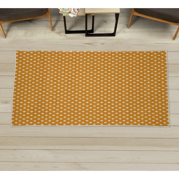 Polka Dots Decorative Rug, Tiny Little Retro Circles Vintage Style Geometric Round Motifs Composition, Quality Carpet for Bedroom Dorm and Living Room, 6 Sizes, Pale Orange, by Ambesonne