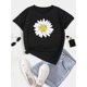 thumbnail image 2 of Plus Size Daisy Print Short Sleeve T-shirt, Women's Plus Slight Stretch Round Neck Casual Tee For Adult, Men, Women, Teen, Teenager, Adolescent, Youth, 2 of 5