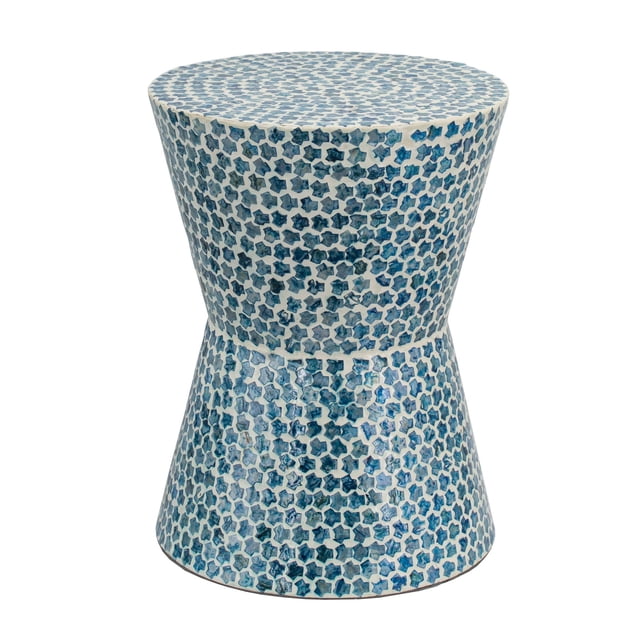 Banqueta de Mesa de Acento Benjara Ivy Luxo 50cm Mosaico Branco e Azul