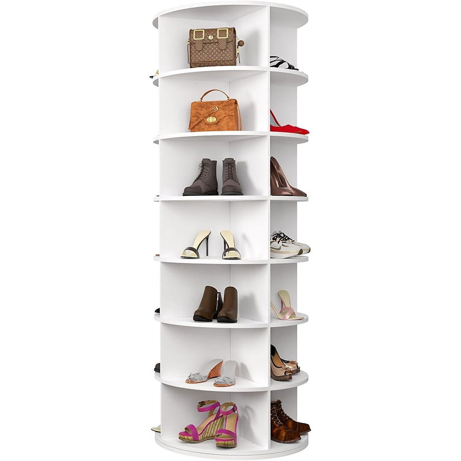 Display Shelves 7 Tier Rotating Shoe Rack Tower, Spinning Shoe Display, 360 Shoe Rack Storage Round Carousel, Vertical Handbag Rotate Shoes Closet Organization (WHITE),Wooden Display Shelves