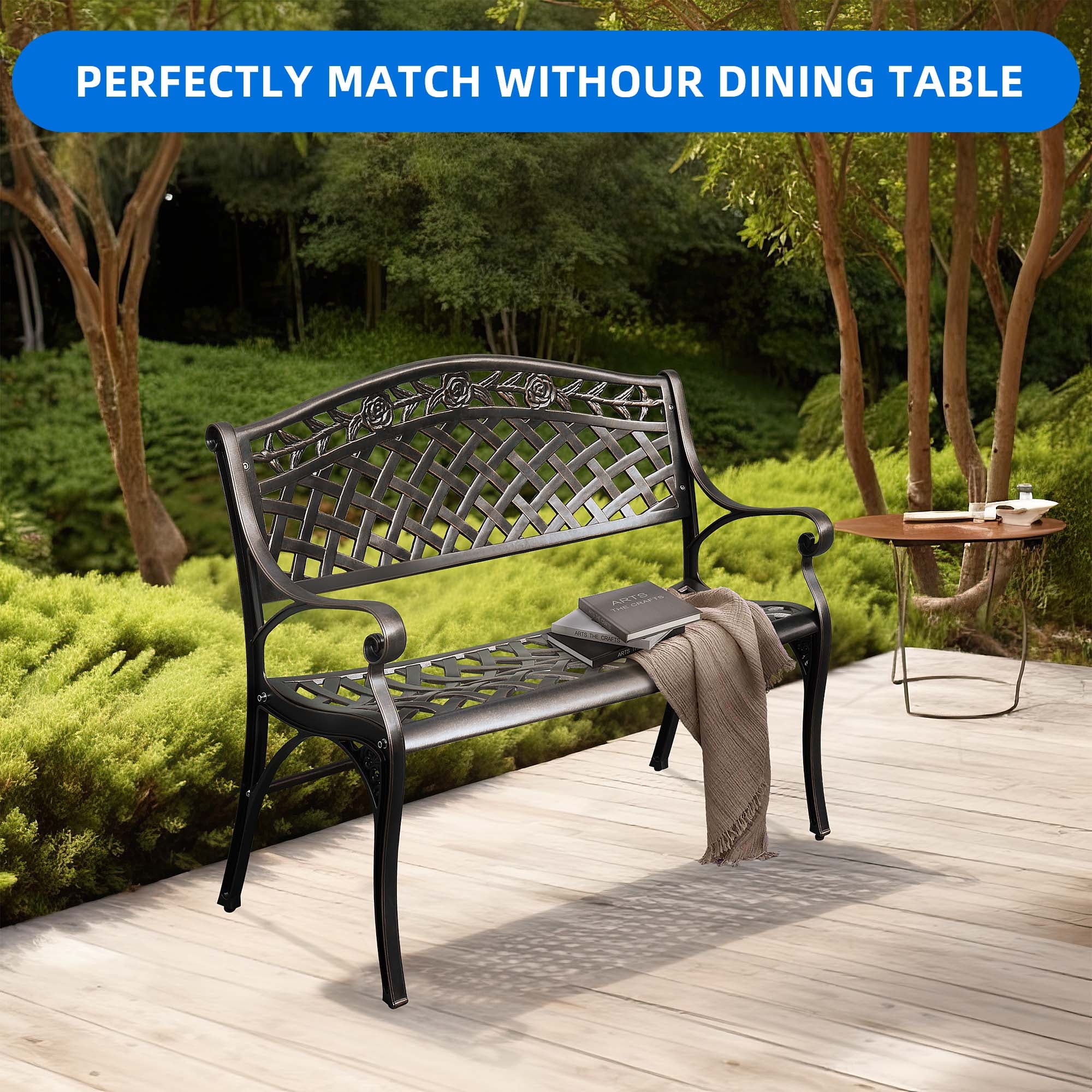 Dextrus 39.4" Patio Garden Bench, Anti- Rust Cast Iron Cast Aluminum ...