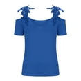 thumbnail image 3 of Chbgutlmr Going out Tops for Women Short Sleeve Cold Shoulder Lace Slim Comfy Solid Color Trendy Tops, 3 of 6