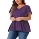 thumbnail image 4 of Blusa de peplum plisada con mangas acampanadas y escote en V para mujeres de tallas grandes Agnes Orinda 3X en púrpura oscuro, 4 of 6