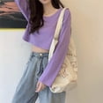 thumbnail image 4 of Women Harajuku Simple Solid Color Cropped T-shirt Spring Fashion Loose All-match Tops Korean Students O-neck T-shirts New, 4 of 5
