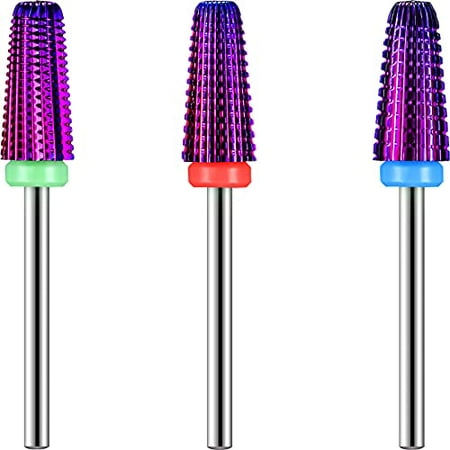 

3 Pieces Nail Carbide 5 in 1 Bit Nail Drill Bits Set-2 Way Rotate Use for both Left to Right Handed 3/32 Inch Shank Size Drill Machine for Fast Remove Acrylic or Hard Gel (Purple)
