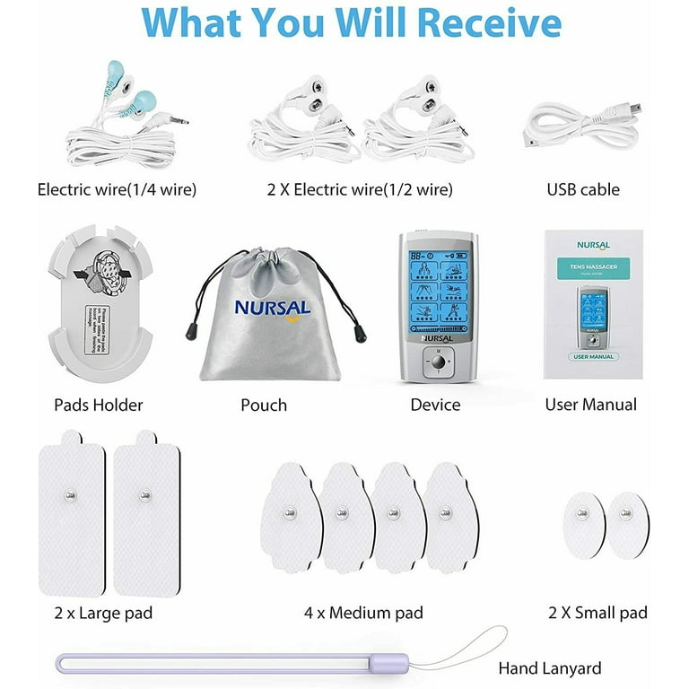 NURSAL TENS Unit Muscle Stimulator with 8 Electrode Pads, Rechargeable  Electronic Pulse Massager for
