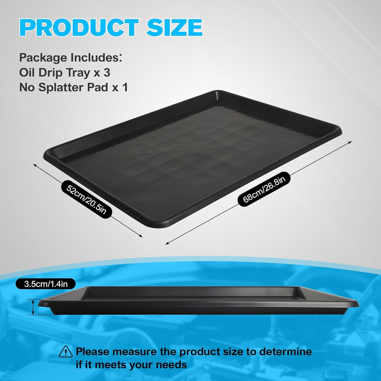 3-Pack Oil Drip Pan for Under Car – 26.8"x20.5" Large Flexible Oil Trays with Spill Mat, Reusable Car Oil Drain Pan, Heat Resistant Floor Catcher for Auto & Home Use