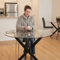 thumbnail image 2 of Atumcto 35.5" Round Glass Dining Table, Modern Kitchen Table with Black Metal Legs for Small Spaces, Clear/Black, 2 of 10