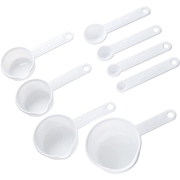 Select Plastic 8 Piece Measuring Set, 1/4 tsp, 1/2 tsp, 1 tsp, 1 tbsp, 1/4 cup, 1/3 cup, 1/2 cup and 1 cup size, White