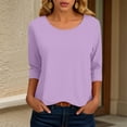 thumbnail image 2 of felwors 3/4 Length Sleeve Womens Tops Casual Loose Fit Crewneck T Shirts Cute Solid Three Quarter Length Tunic Tops Light Purple, M, 2 of 6