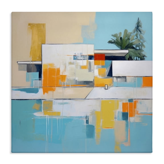 Stupell Industries Tropical Abode Abstraction Town & City Painting Gallery Wrapped Canvas Art Print Wall Art, 17 x 17