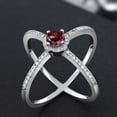 thumbnail image 3 of Gem Stone King 925 Sterling Silver Round Red Rhodolite Garnet Criss Cross X Ring for Women (1.42 Cttw, Gemstone Birthstone, Size 7), 3 of 5