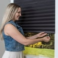 thumbnail image 3 of Denhf Window Blinds, No Drill Self Adhesive Cordless Blinds with 2 Clips, Light Filtering Pleated Fabric Temporary Blinds for Indoor Windows, Window Shades for Home Office, 23.6" x 71", Black, 3 of 10