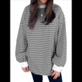 thumbnail image 2 of Camiseta de Larga Extragrande para Mujer, Túnica A Rayas con Bloques de Color, Sudadera Holgada de Otoño con Cuello Redondo y Negro XL, 2 of 8