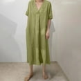 thumbnail image 7 of Casual Loose Dress for Women V Neck Cotton Linen Midi Dress with Pockets Comfy Summer Lounge Sleepwear Outfit, 7 of 7