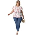 thumbnail image 3 of DARING DIVA Women's Plus Ruffle Boho Floral T Shirt 4X White Pink Floral, 3 of 6