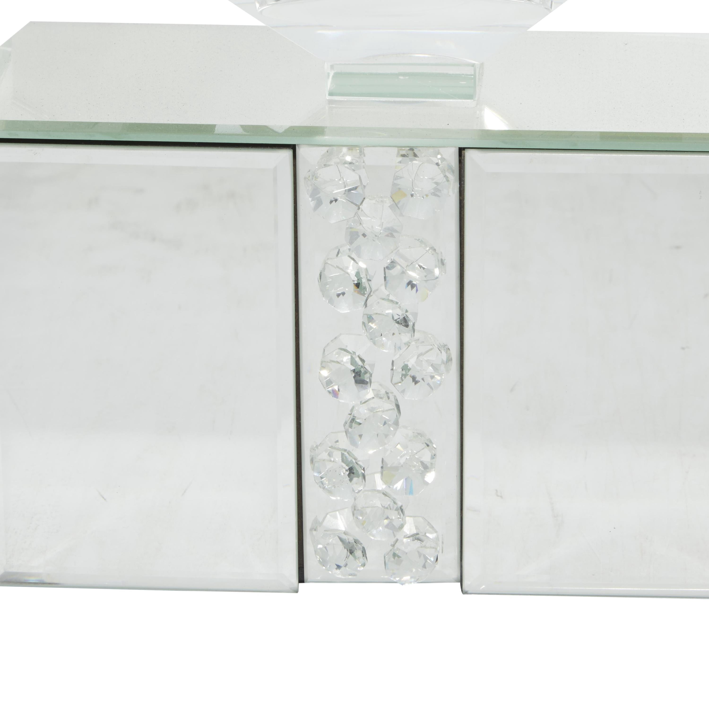 DecMode 5 Holder Silver Glass Pillar Candelabra with Mirrored Accents and Crystals