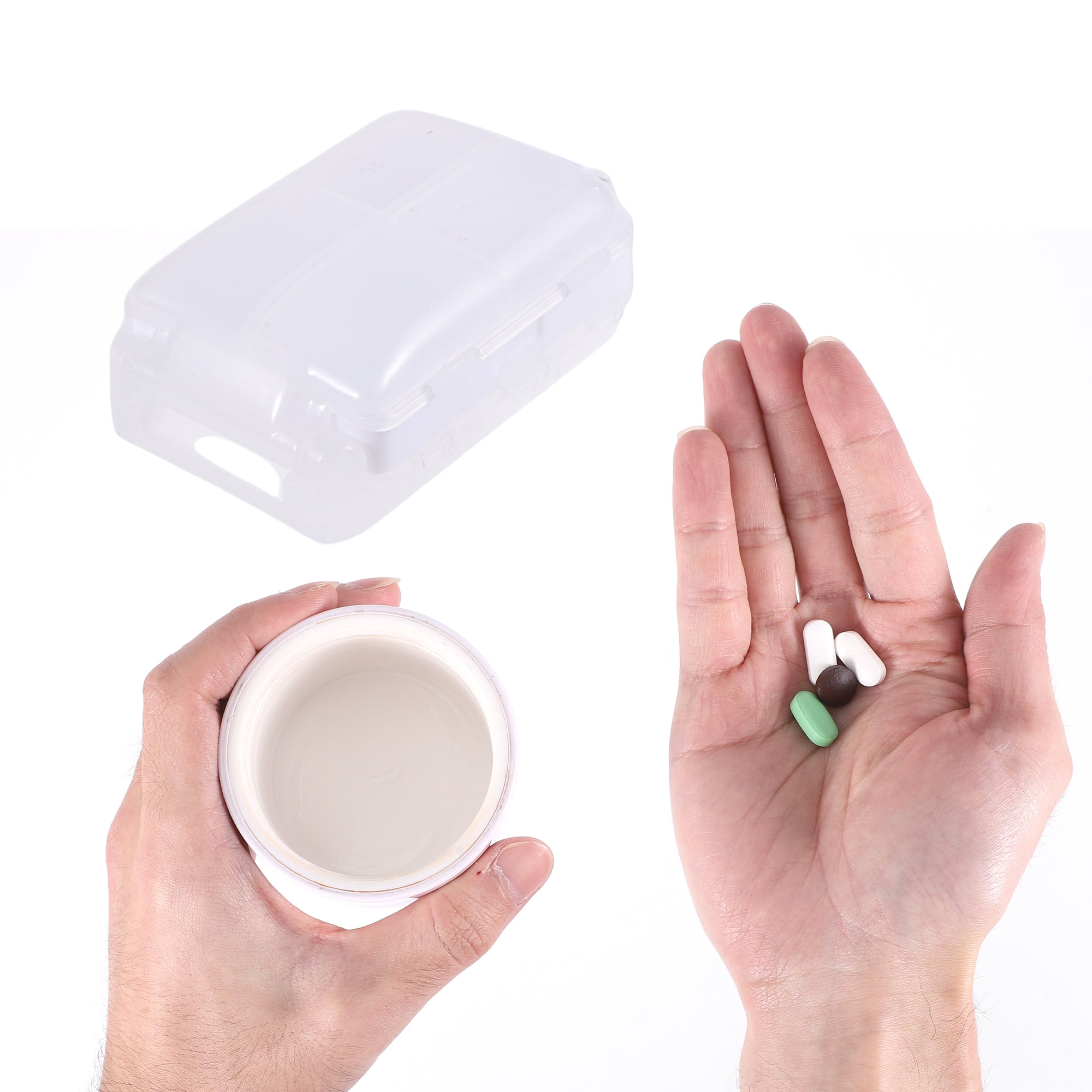 Unique Bargains Durable 8 Grids 3 Fold Pill Case for Travel 1 Pc Clear White