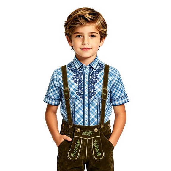 Byoo Vintage Printed Shirt for Toddler Boy Gingham Bavarian Short Sleeve Top Oktoberfest Casual Blouse