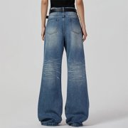 SwiftWear Women Flare Bell Bottom Jeans Trendy Cowboy Baggy Denim Pants with Pockets High Waisted Jeans, Navy M