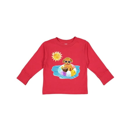 

Inktastic Summer Puppy in Float with Drink Gift Toddler Boy or Toddler Girl Long Sleeve T-Shirt
