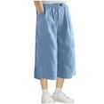 thumbnail image 6 of Juslio Girls Pants Fashion Boys Summer Imitation Cotton and Medium Length Elastic Summer Thin Outerwear Medium Length（Sky Blue Capris， 6 Years）, 6 of 8