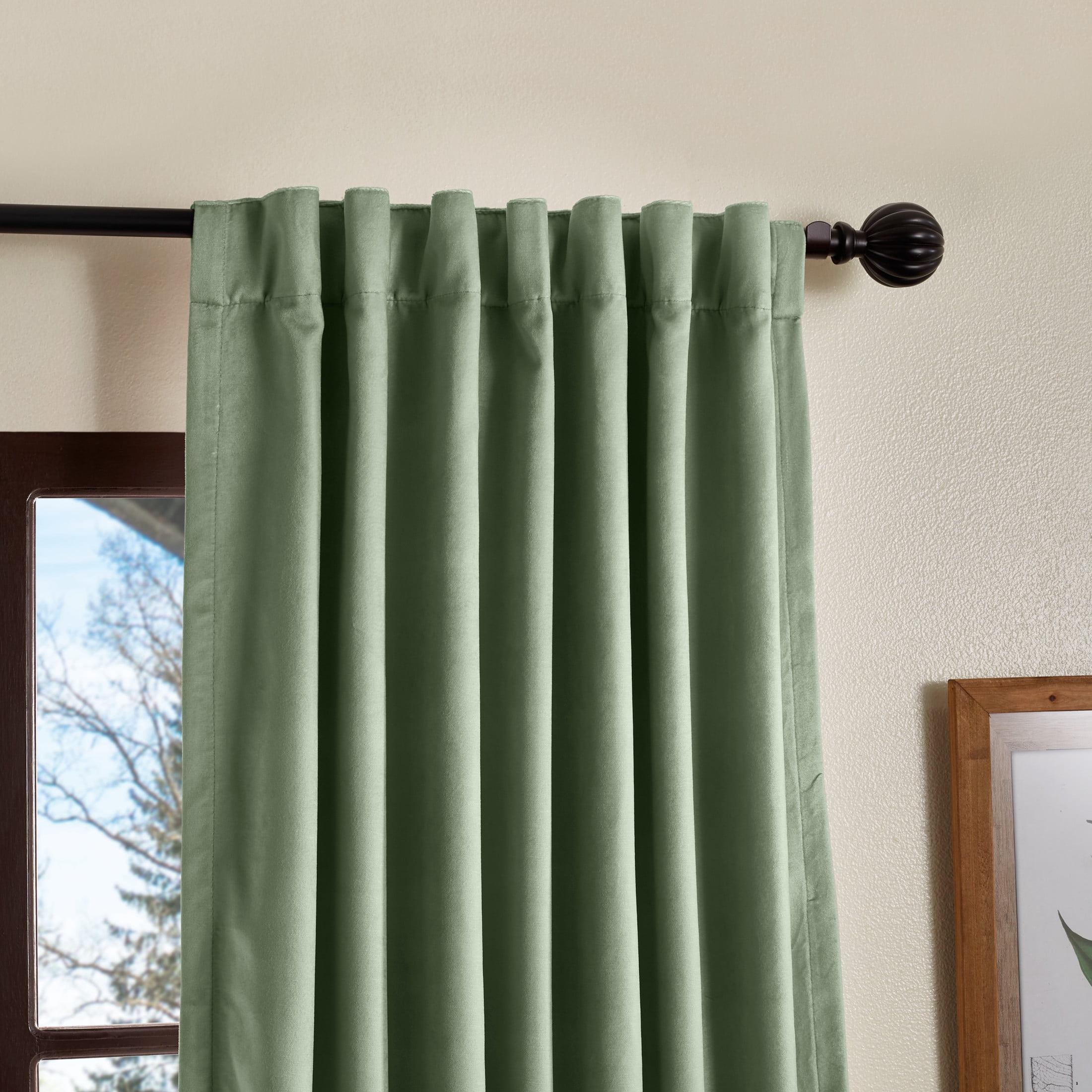 Martha Stewart, Lucca Velvet Curtain Panel Pair, Green, Back Tab, Blackout, Indoor, Adult, 2 Piece Set, 50"x 84"