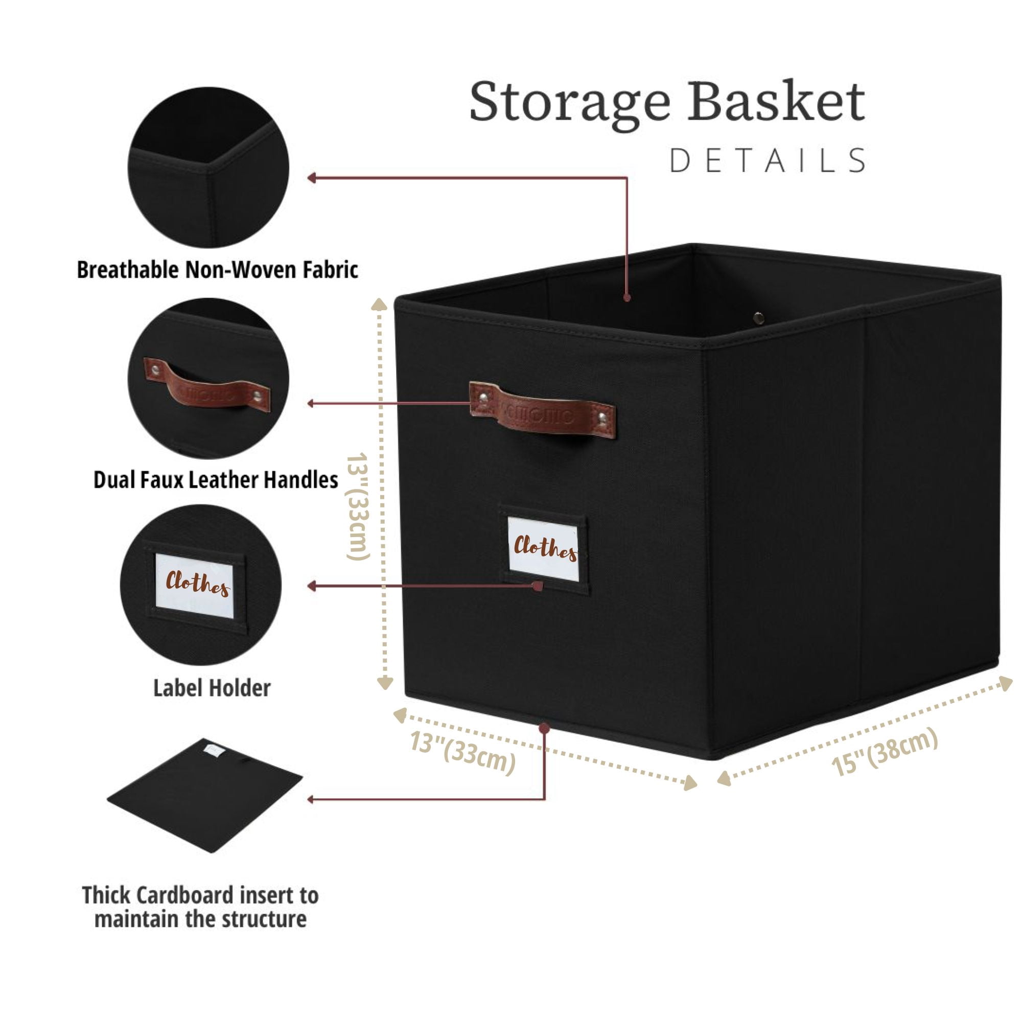 DECOMOMO Large Cube Storage Bin, Fabric Storage Bin, Organizing Cubes (Black, Set of 4)