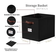DECOMOMO Large Cube Storage Bin, Fabric Storage Bin, Organizing Cubes (Black, Set of 4)