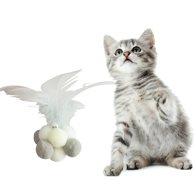 Cat Ball Toy Interactive Fake Feather Soft Cat Toy Cat Chew Toy Kitten Bell Toy