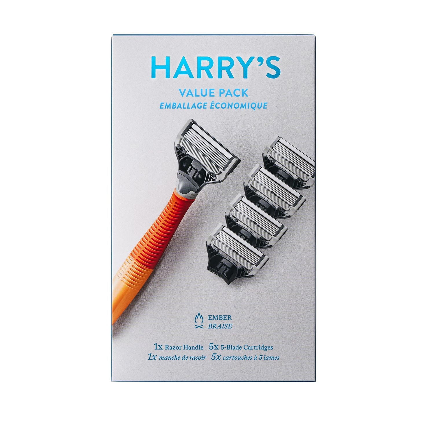 Harry’s Men’s Razor Value Pack with 5 Razor Blade Refills, Ember, 1 handle, 5 Blade Refills