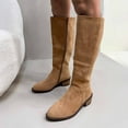 thumbnail image 3 of Knee High Boots Women Fold Over Knee High Boots Chunky High Heels Long Boots Zipper Pointed Toe Dress Tall Boots for Women,Color:Khaki,Size:6, 3 of 8