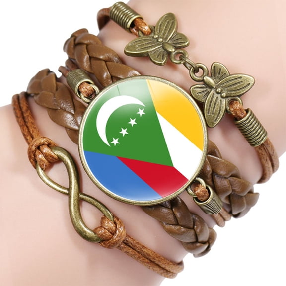 Uijokdef Bracelet for Women Men, Multilayer Brown Leather Bracelets, Africa Countries