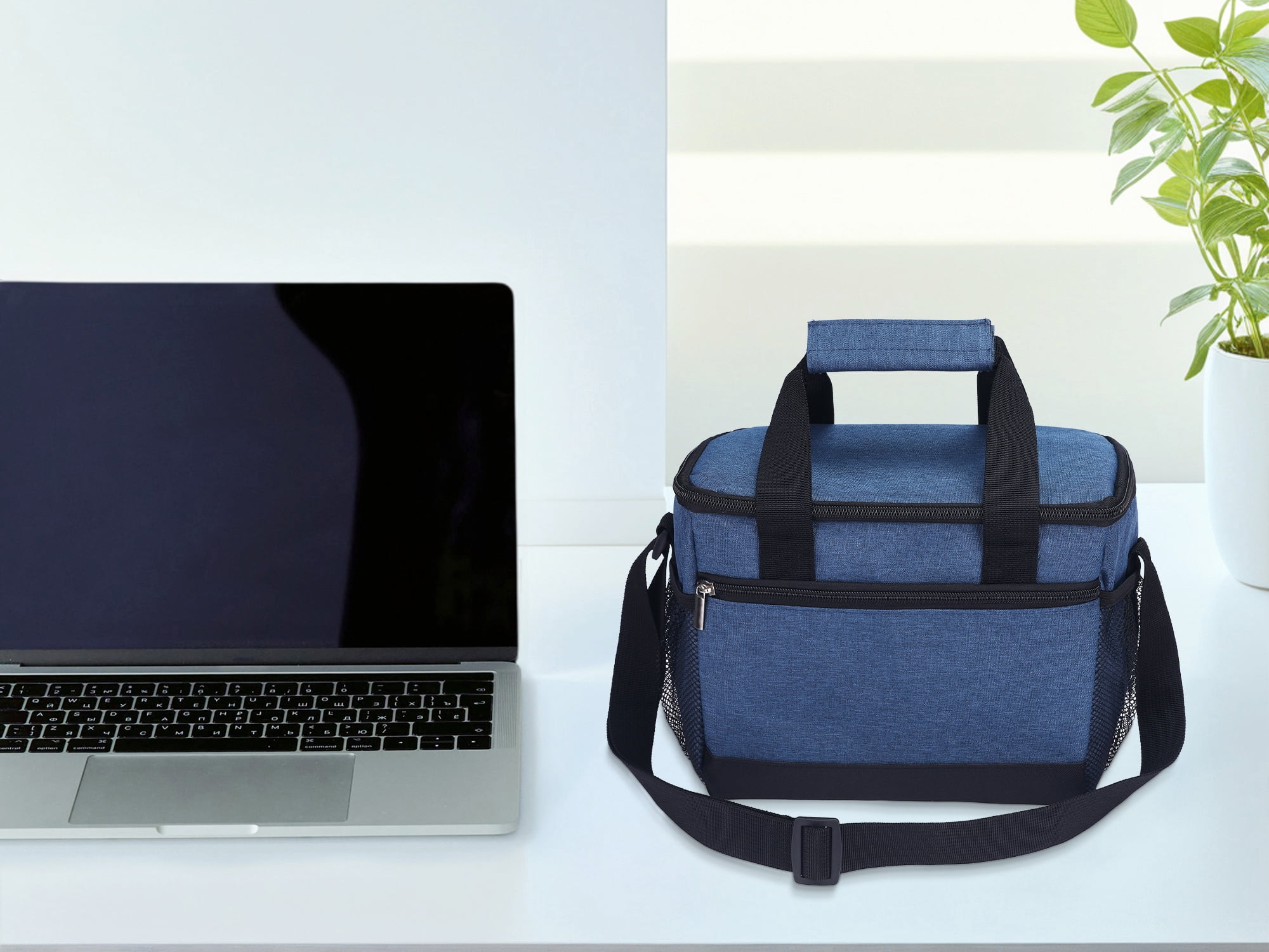 Unique Bargains Insulated Lunch Bag Leakproof Lunch Box for Work Office Navy Blue