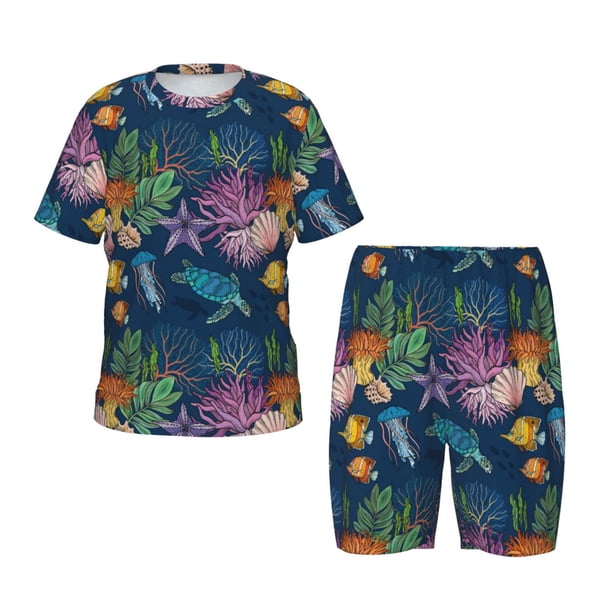Balery Undersea Animals Conjunto de Pijama Infantil de Manga Corta con Estampado – Ropa de Dormir de Algodón Suave-4X-Large