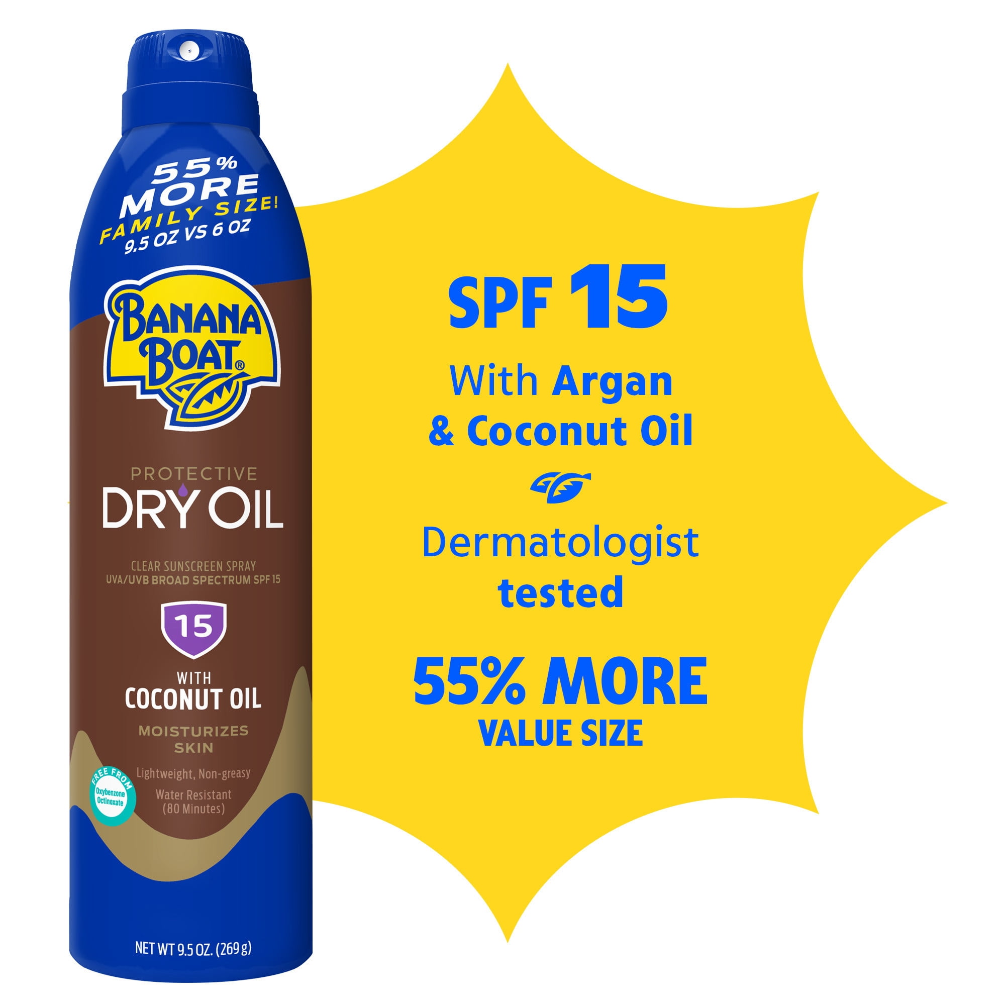 (2 pack) Banana Boat Dry Oil Sunscreen Spray, SPF 15, 9.5 oz