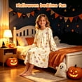 thumbnail image 2 of CUZIBR Baby Girls Halloween Nightgown Long Sleeve Ruffles Crew Neck Sleepwear Pumpkin Ghost Graphic Lightweight Loungewear Leisure Casual Daily Homewear,Light Yellow,3-4 Years, 2 of 9