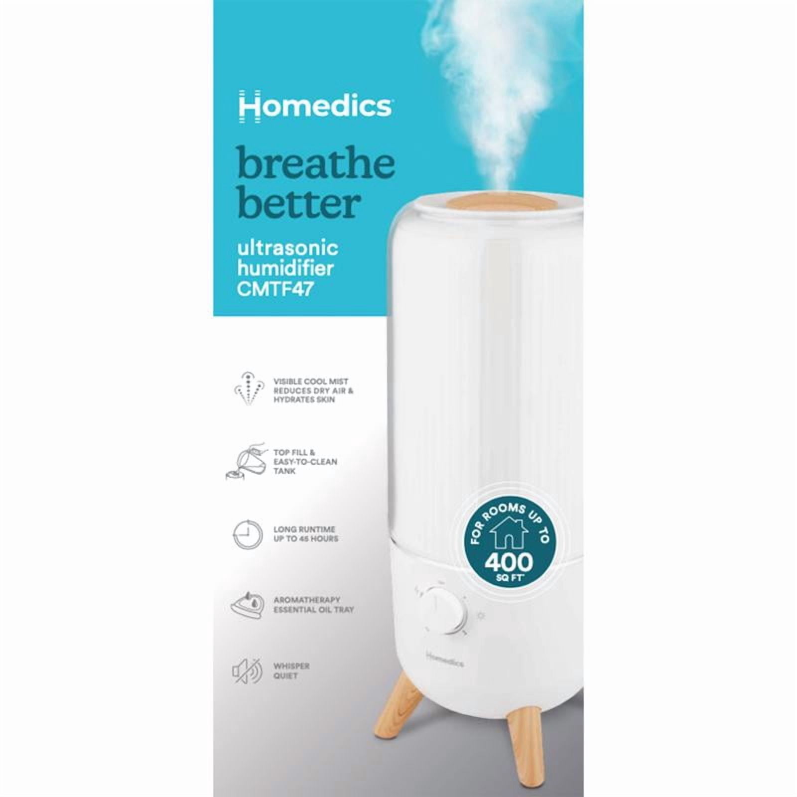 HoMedics Total Comfort® Deluxe Ultrasonic Humidifier UV-C Anti-Microbial– Small Night Stand Size, .85 Gallon, 48 hour Run Time