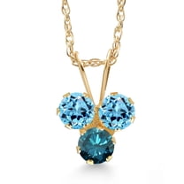 Gem Stone King 14K Yellow Gold Swiss Blue Topaz and Blue Diamond 3-Stone Pendant Necklace for Women (0.40 Cttw, Gemstone November Birthstone, Round 3MM, 18 inch Chain)