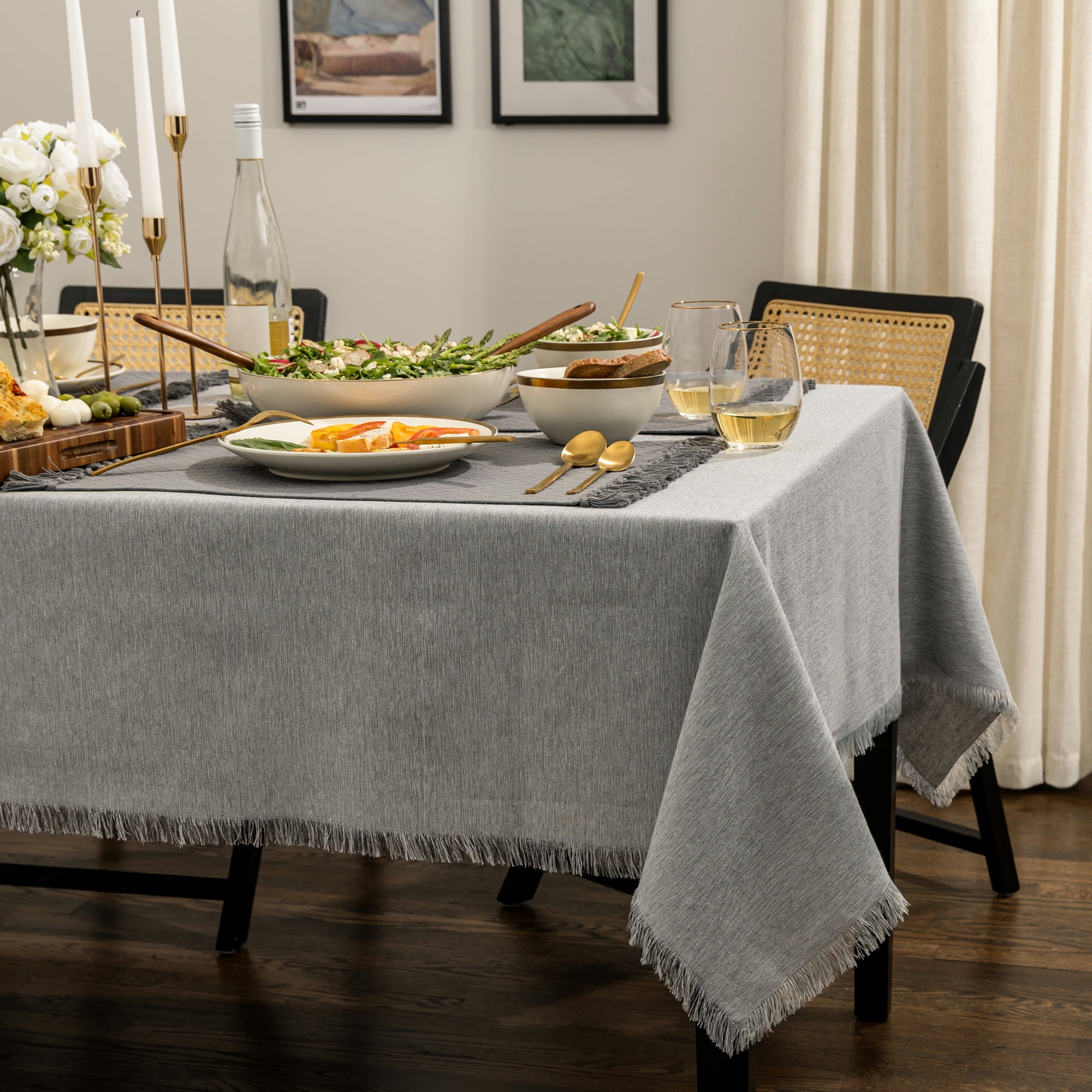 Thyme & Table 84 Inch Rectangle Tablecloth in Gray with Black Lurex Shimmer