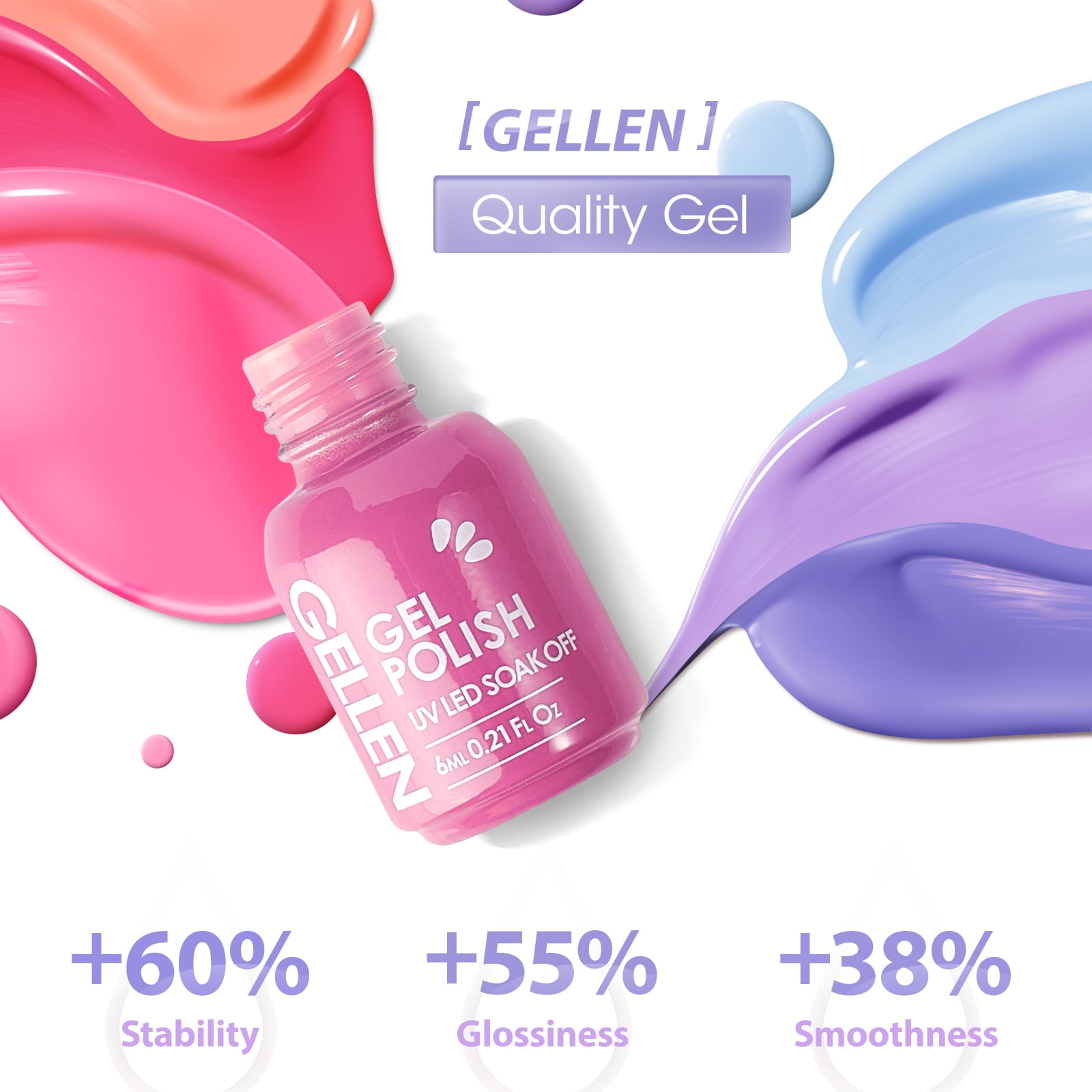 Gellen 39Pcs Gel Nail Polish Kit, 36 Colors Gel Polish Rainbow & Nudes & Grays Soak off UV Nail Gel Polish Set with Glossy Matte Top and Base Coat, DIY Salon Nail Art Valentine Gift for Women